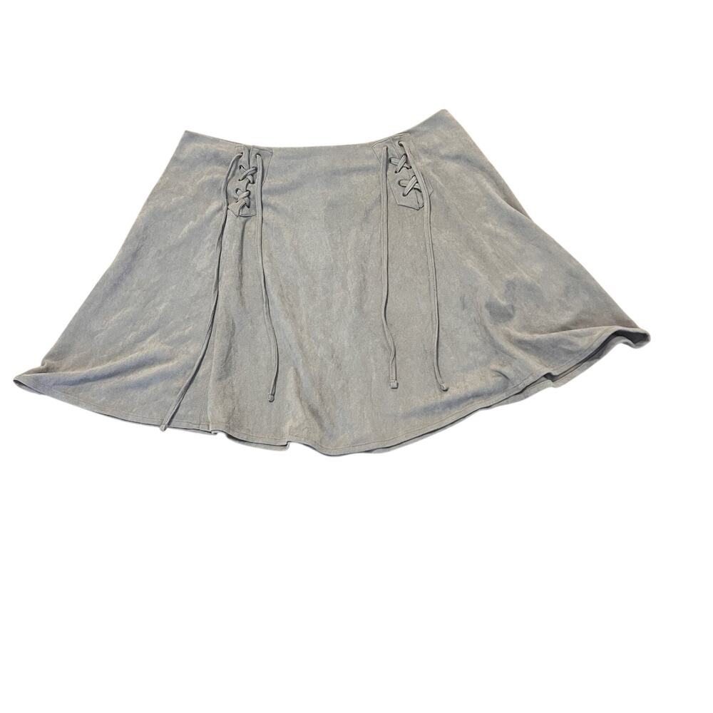 Design Recipe Faux Suede Skater Mini Skirt Lace-Up Sides Gray Taupe L